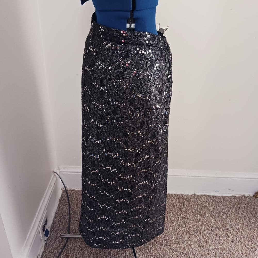 Maxene Skirt Slit Black Sequins Sz 18 Couture